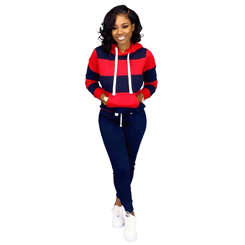 Модный повседневный свободный разноцветный Женский комплект из двух предметов в полоску