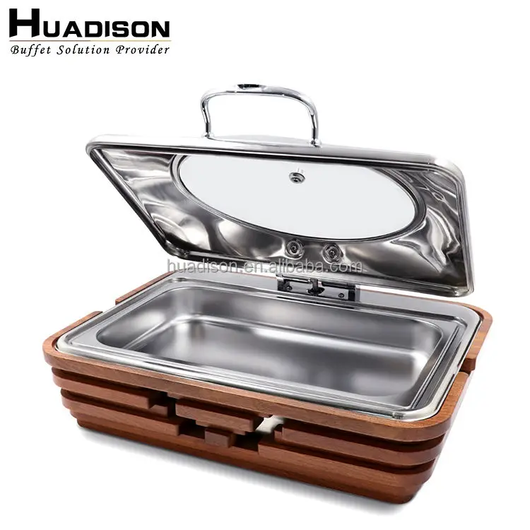 Huadison hotel catering equipment luxury 9 liter large capacity rectangular stainless steel electric chafing dish
