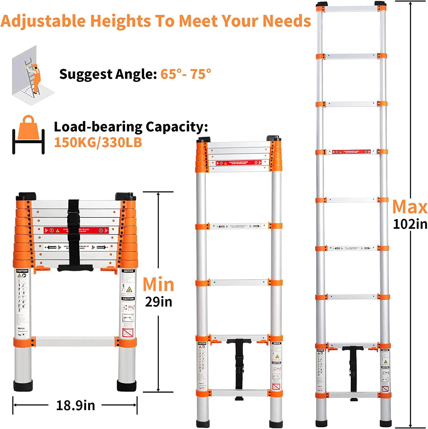 2.6M Aluminium Extension Retractable Folding telescopic ladder with en131