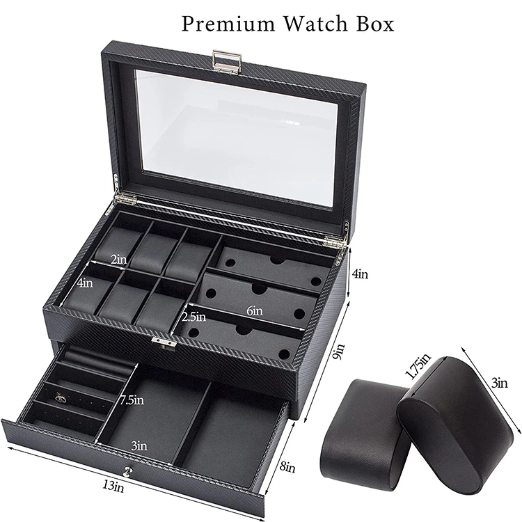 Carbon fiber Double Layers Gift Watch box organizer Drawer Watch Storage box for Watches Jewellery