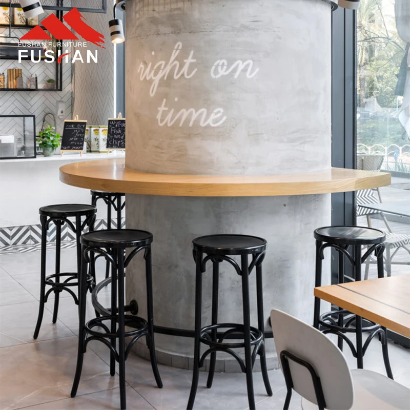 Wholesale Round Cross Cane Seat Stools Modern Bar Chair Bistro Wood Restaurant Furniture Product PU Seating Bar Stool High Chair