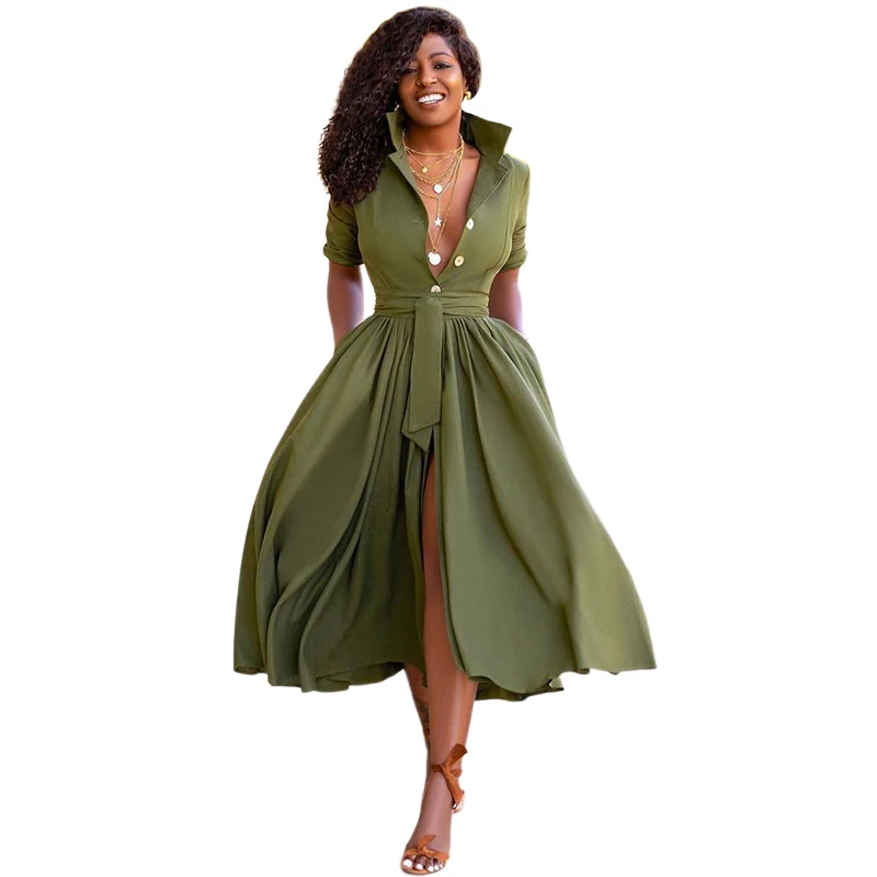 Customized Africa Summer Fashion Clothing Button Up Bundle Maxi Cardigan Dress For Women