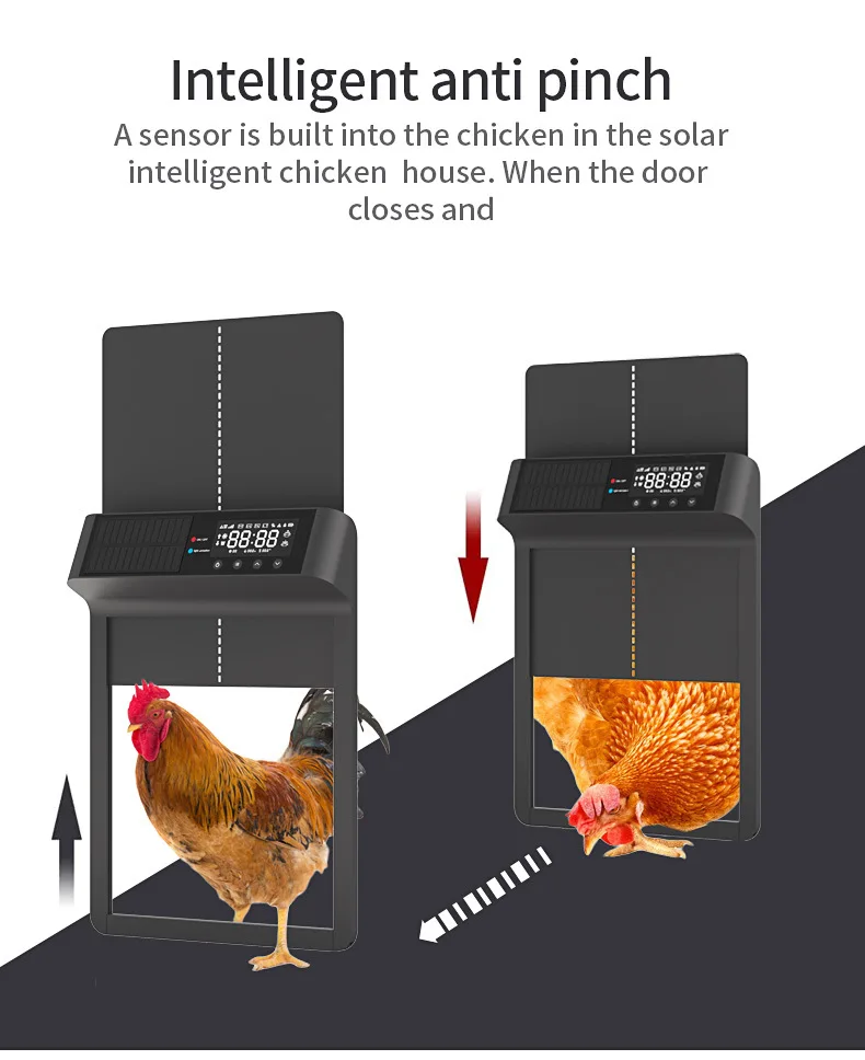2024 New Automatic Chicken Coop Door Solar Powered Waterproof Automatic Chicken Coop Door With Display With Automatic Timer Lift