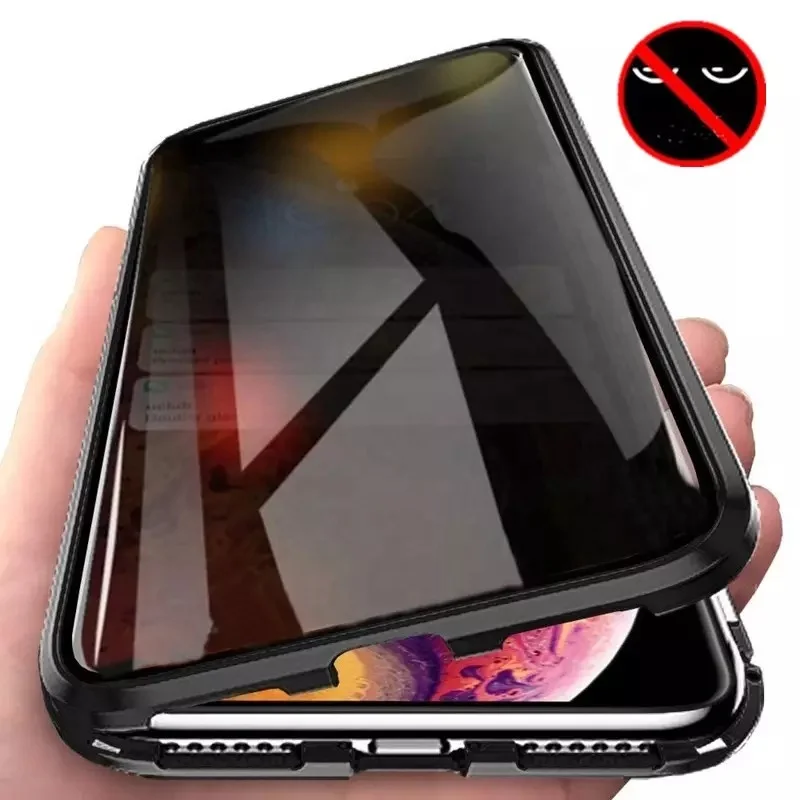 High quality anti spy peep magnet back cover case for iPhone 11 12 XSmax double-face tempered glass phone case