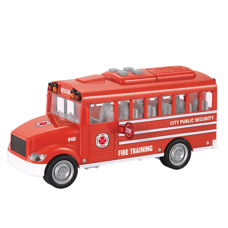 New Electric 1:20 Plastic Open Door light sound music friction toy car toy Fire police car yellow school bus for kids baby gifts