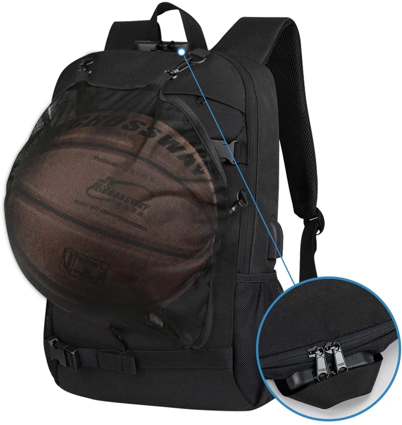 Skateboard Backpack and Laptop Backpack with USB Charging Port Water Resistant Basketball Backpack