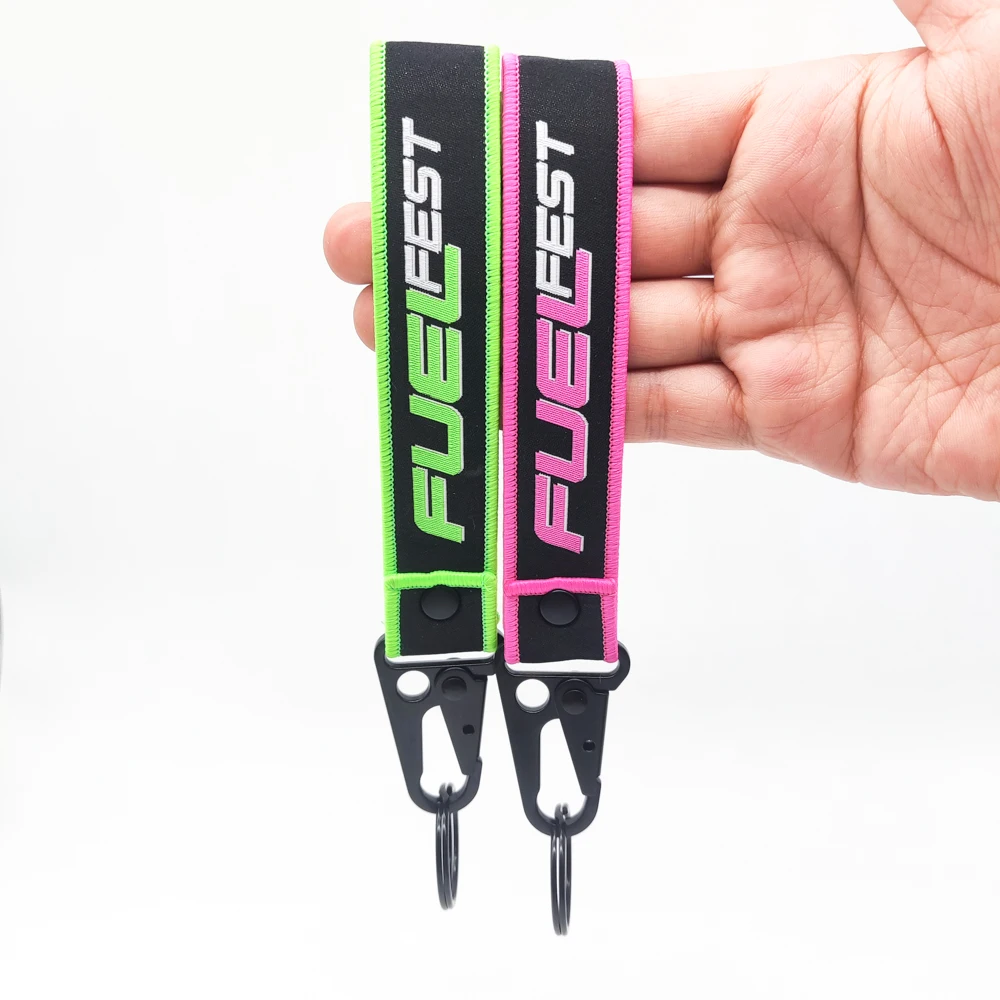 Hot Sale Promotional Custom Logo Embroidery Rfid Jet Tag Fabric Keyring Woven Keychain