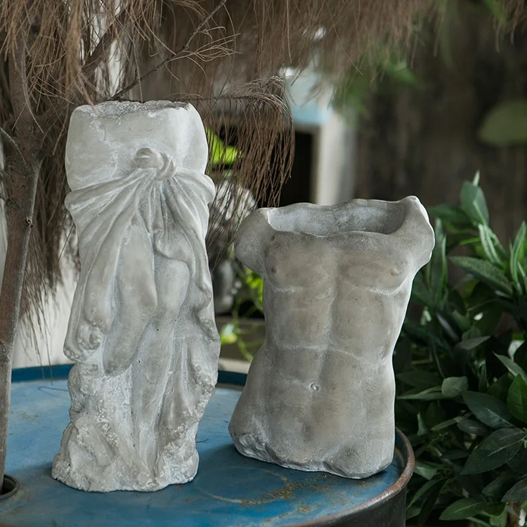 
European-style Portrait Statue Flower Vase Creative Outdoor Garden Decoration Bust Figure Sculpture Cement Plant Pot For Sale 