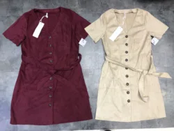 Apparel+Stock lot garments 2020 New Women Party Dresses Synthetic Leather Suede short Sleeve Sexy Club Dress