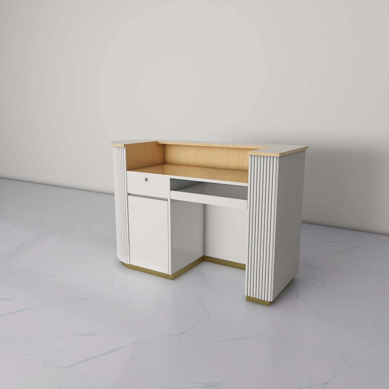 USA CA UK AU GER Local Stock Engineer Wood MDF Structure Modern Salon Small Shop Semi Circle Bar Cash Counter Design
