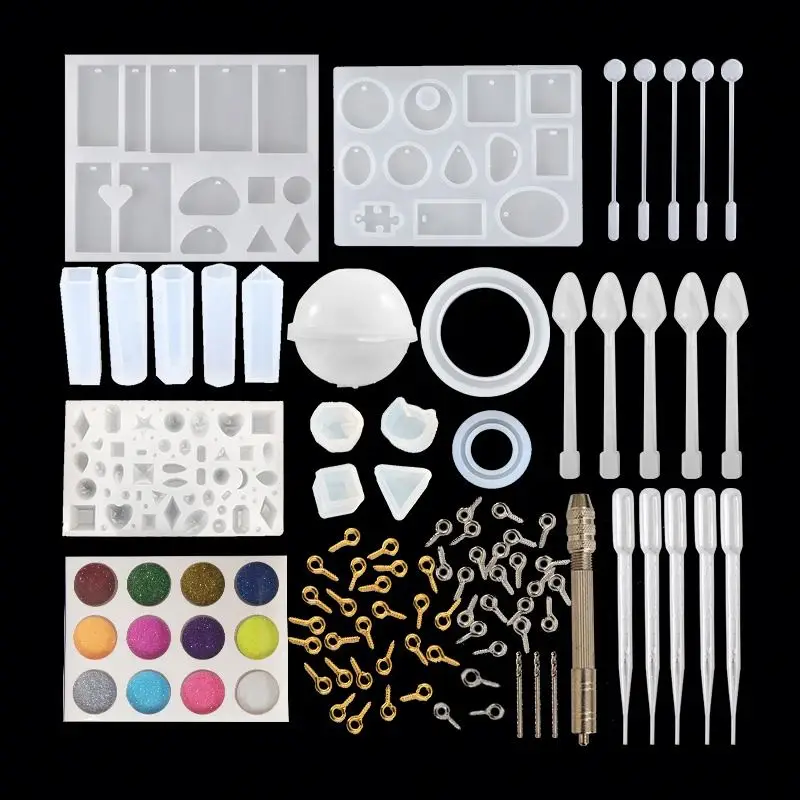 Osbang 93pcs mold new DIY handmade Kit for drop glue diy handwork with drill bit 12 color sequins