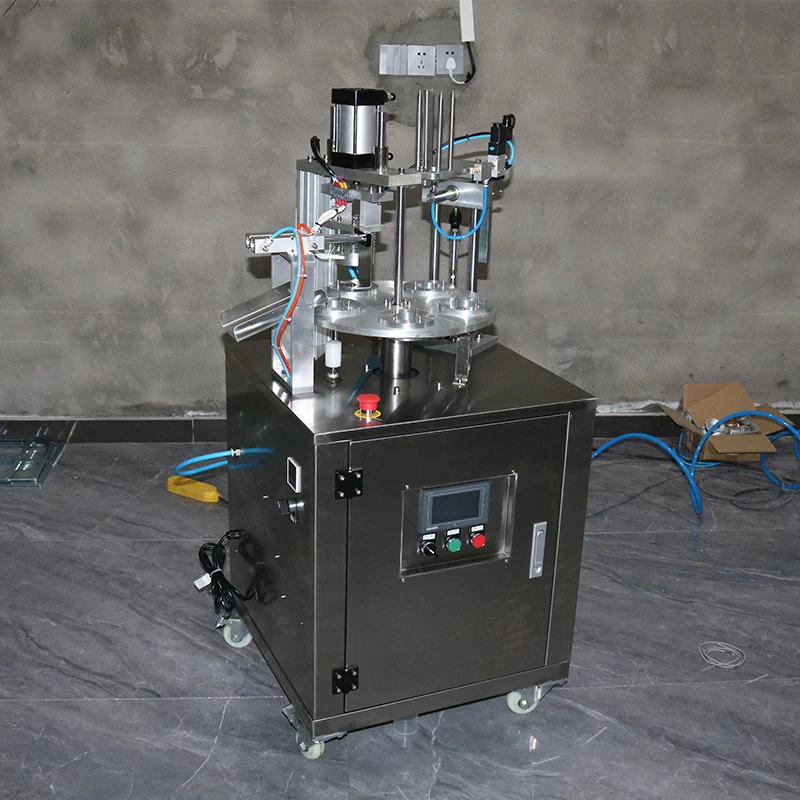 Vertical Automatic Continuous Rotary Packaging Food Mini Can Tea Cup Plastic Bottle K Cup Coffee Capsule Foil Sealing Machine