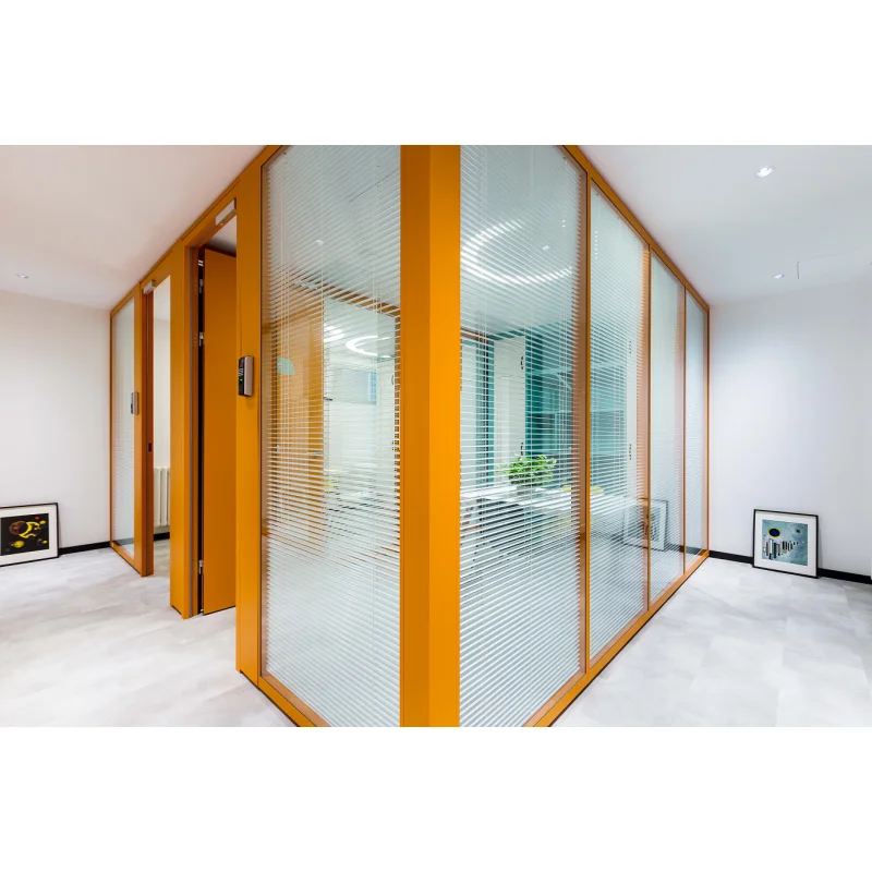 School glass partition with manual blinds