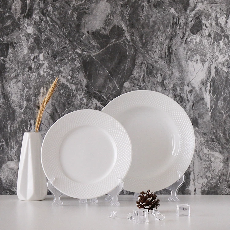High Quality White Body Embossed Ceramic Plate Luxury Flat Dish Dinnerware Tray Wedding Party Christmas-Hot Sell Hotels Kitchens