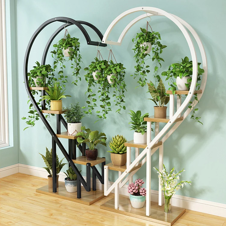 Multi-layer Metal Plant Holders Wrought Iron Plant Shelf Heart-shaped Flower Stand