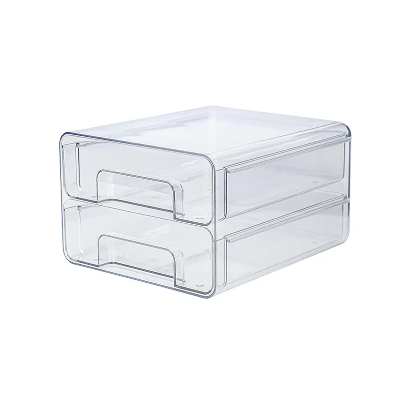 Stackable Refrigerator Organizer Drawer for Kitchen Clear Food Storage Bins Double Layer Containers with Removeable Egg Racks