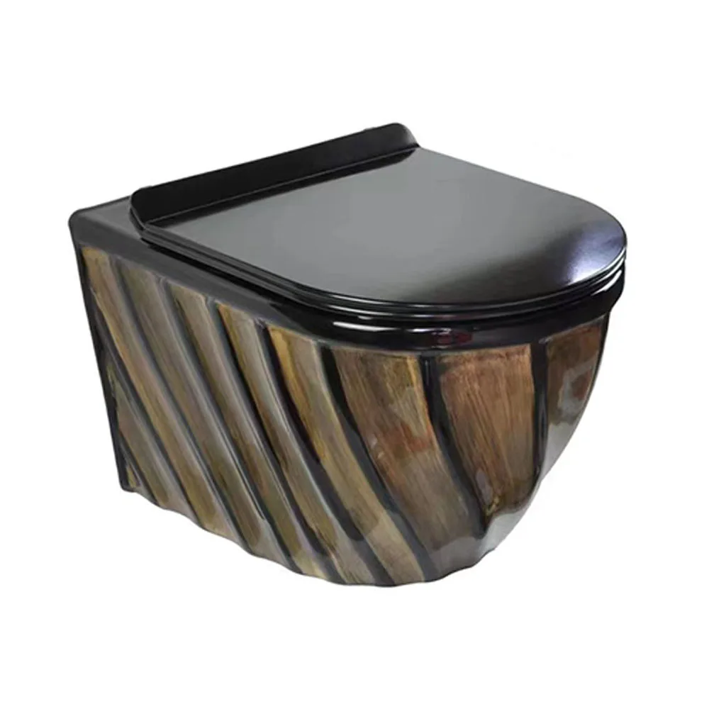 Sanitary Ware Wall Hung Closet Bathroom Toilet Bowl Wall Ceramic Popular Gold Black Color Easy Mounted Wall Hung Toilet