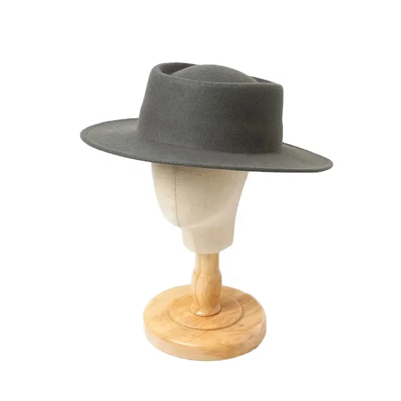 CUSTOM pork pie Solid Color high quality wide brim classic flat boater fedora woman men wool panama jazz felt hat