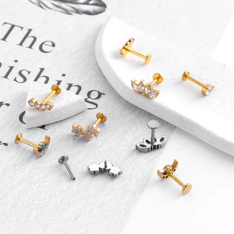 Moon leaf zircon f136 titanium piercing jewelry women ear septum helix cartilage tragus piercing earring jewelry