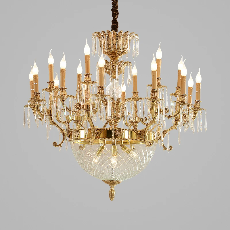 Brass Super Large Crystal Chandelier Plated Classical Hotel Ceiling Lamp Gold 10 Plastic Copper 80 Nordic Rococo Style Golden