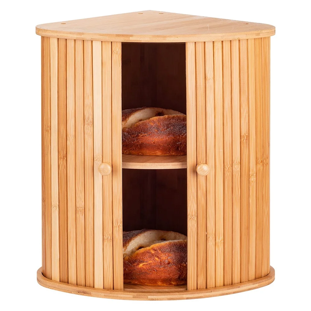 FLYWOD bamboo box luxury kitchen countertop bamboo storage box organizer luxury bamboo bread box
