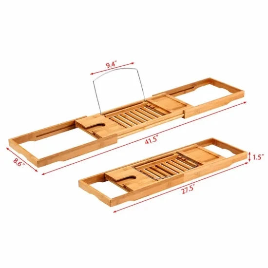Wholesale Bamboo Bathtub Caddy Bath Tray with Mirror Shower 2 Side