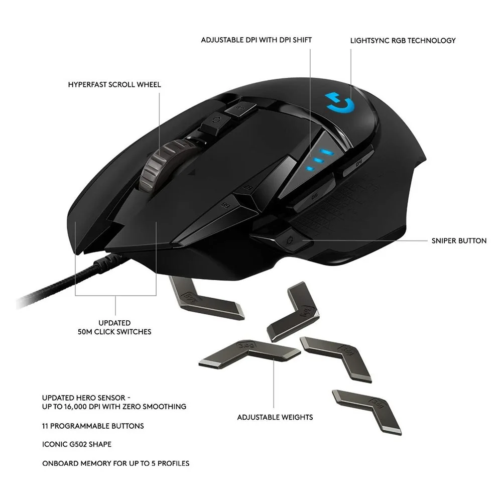 Игровая мышь Logitech G502 iphnic высокопроизводительная Проводная игровая с датчиком HERO и регулируемым