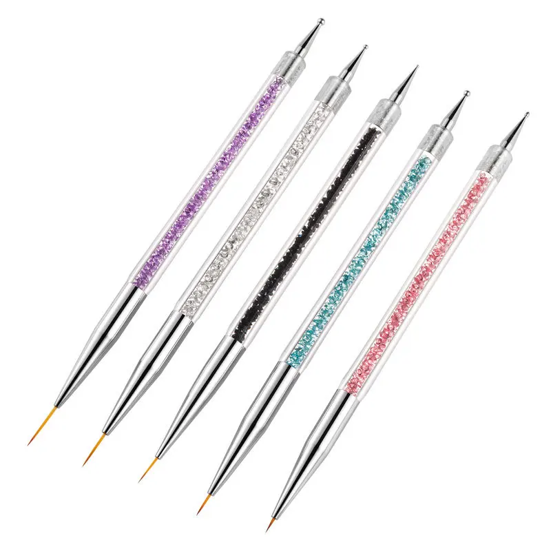 5 Pcs Nail Design Brush Acrylic Point Drill Double Head Manicure Pen Nail Polish Pen Interior Brush Tool for Home DIY and Sa
