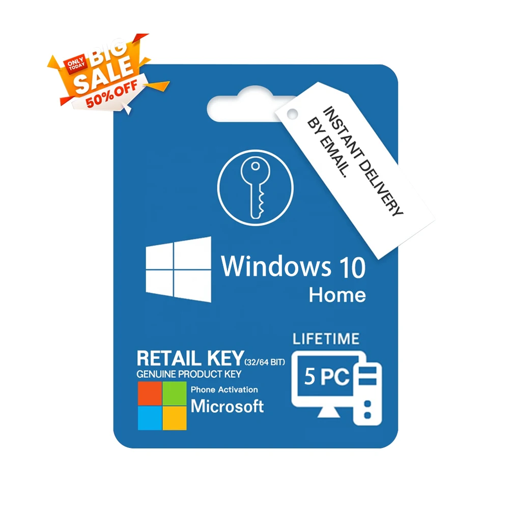 Онлайн 24 часа в сутки наличии доставки электронной почты Windows 10 Домашняя розничный ключ для 5 шт. партии 6 месяцев гарантии