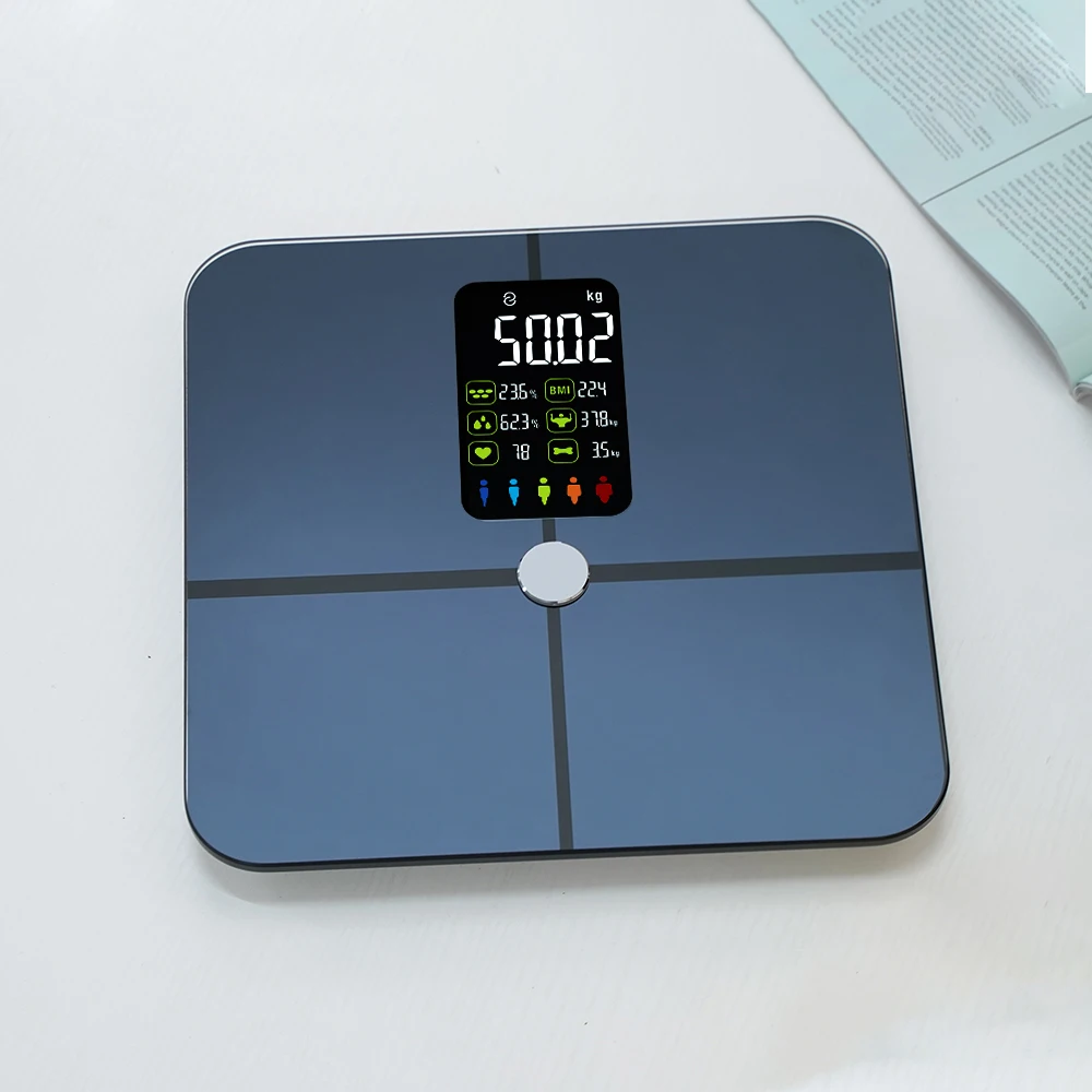 Welland Smart Body Fat Scale with Big Color Digit Screen Full Base USB/Battery Charge Body Analysis Smaer Body Weight Scale