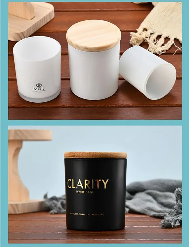 Custom Glass Candle Jars Wooden 12 oz 14 oz Christmas Concrete White Pink Amber Candle Jars For Candle With Lid In Bulk