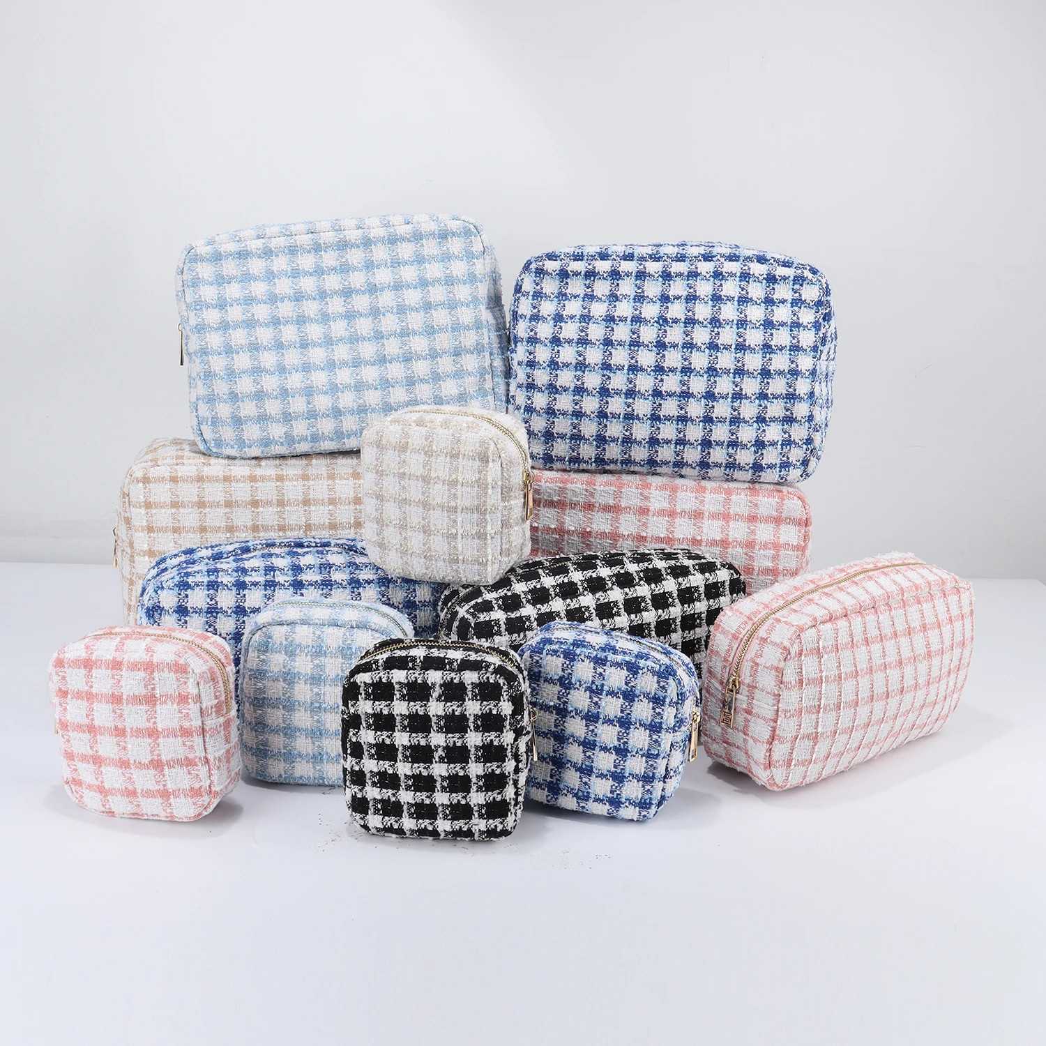 Keymay 5 Colors 4 Sizes Stock Fashion Cute Checkered Makeup Bag Travel Organizer Toiletry Bag Check Pouch Plaid Cosmetic Bag