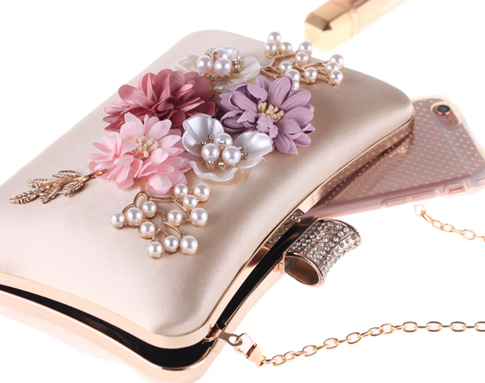 ODM OEM 2023 Pearl Flower clip bag Vintage One Shoulder clutch bag evening bags