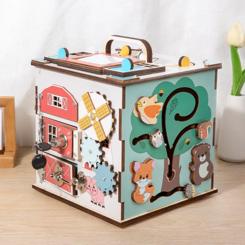 New Design Large Multifunctional Wooden Busy Box Educational Cube Toy Unisex  montessori toys Other Educational Toys for kids