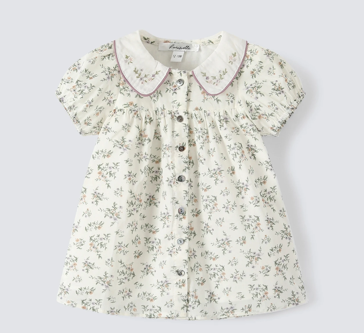 European vintage style toddler girl floral cotton puff sleeve princess bow dress