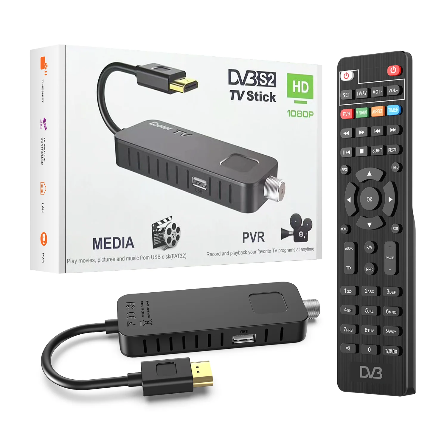 Factory price digital Decoder USB WiFi Full HD 1080P H265 DVB T2 TV Stick Terrestrial TV Receiver Tuner Set Top Box