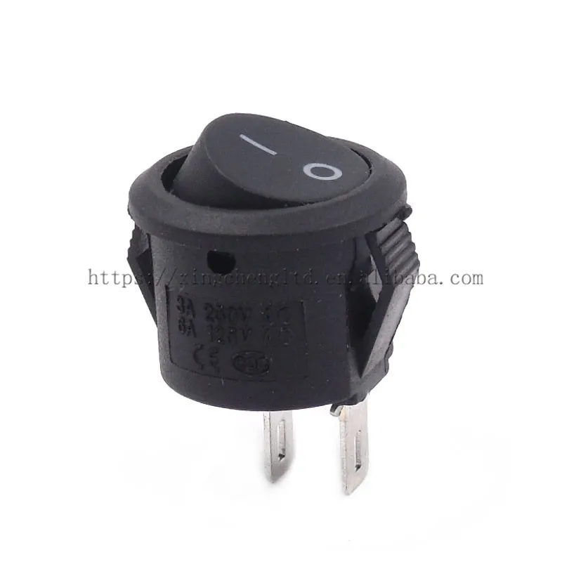 Small Round Rocker Switch Black  2 Pin ON-OFF 3A 250V 6A 125V AC Opening 14.5mm-15mm
