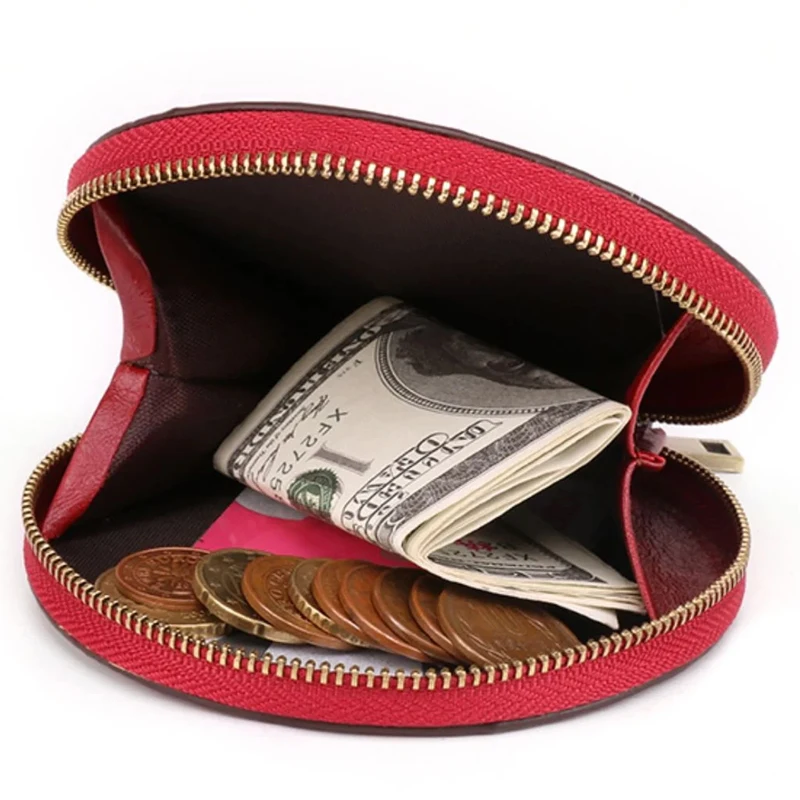 Real Leather Women Coin Purse Zipper Custom Round Leather Coin Wallet Pouch Bag Small Mini Coin Purse with Wristlet