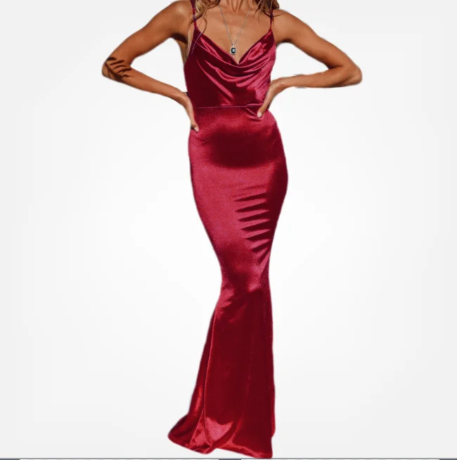 A6809 Christmas Events Women Straps Elegant Sexy Velvet Burgundy Maxi Zipper Dress fishtail suede outlet green clothes dress