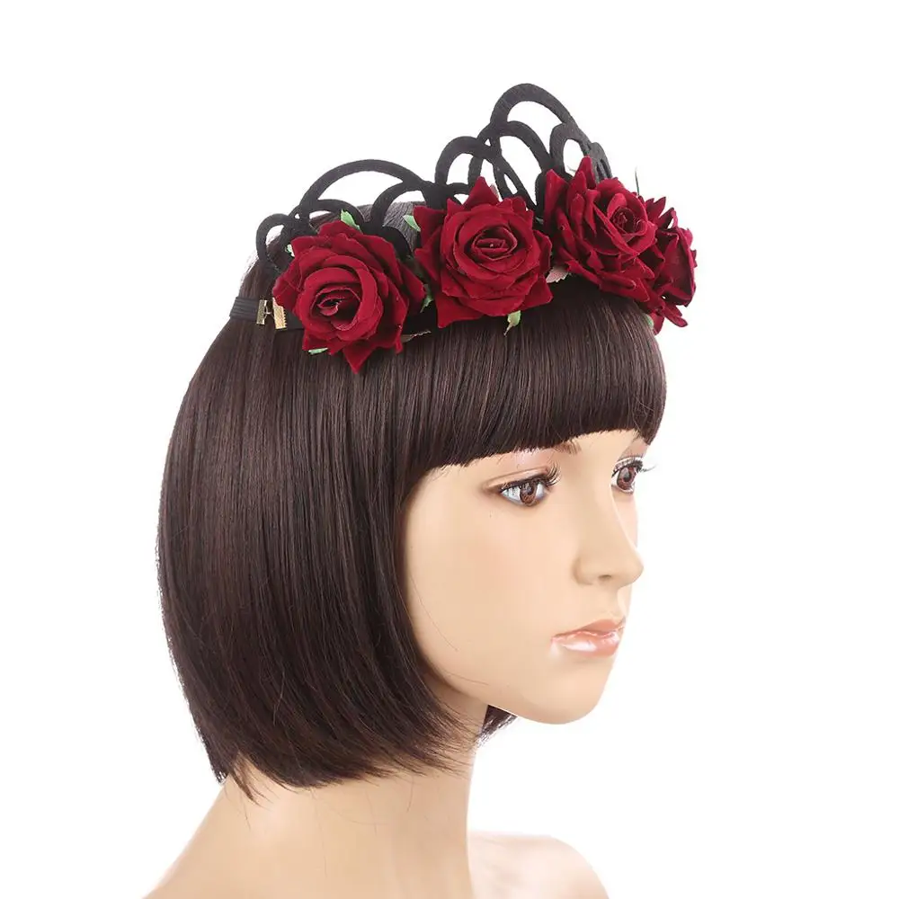 Halloween Fashion Women Headband Bohemian Style Rose Flower Crown Headband Ladies Elastic Hair Band Beach Hair Accessories