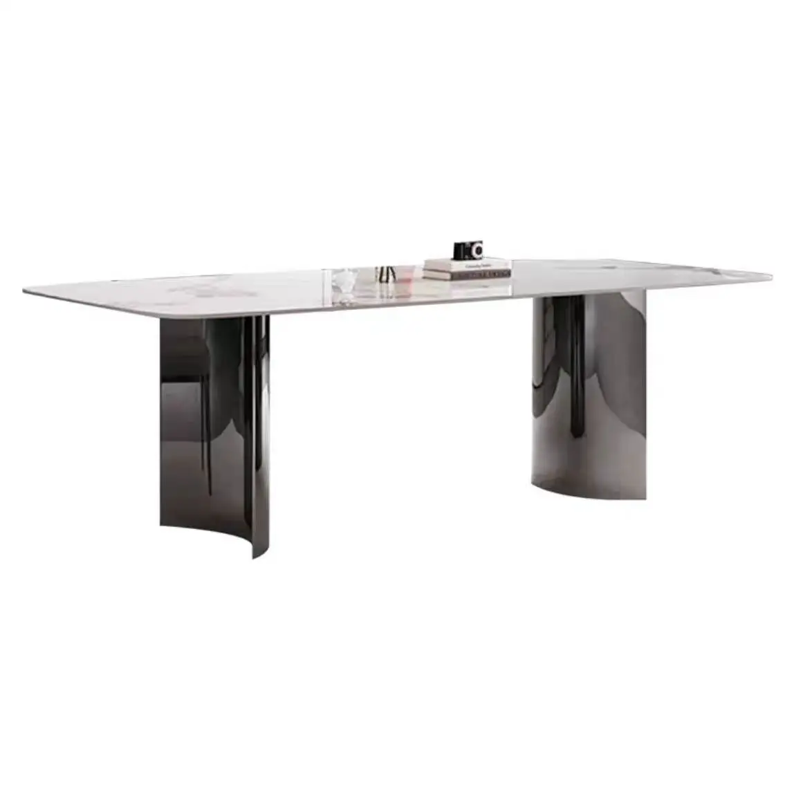 Clover base black mirror white long table