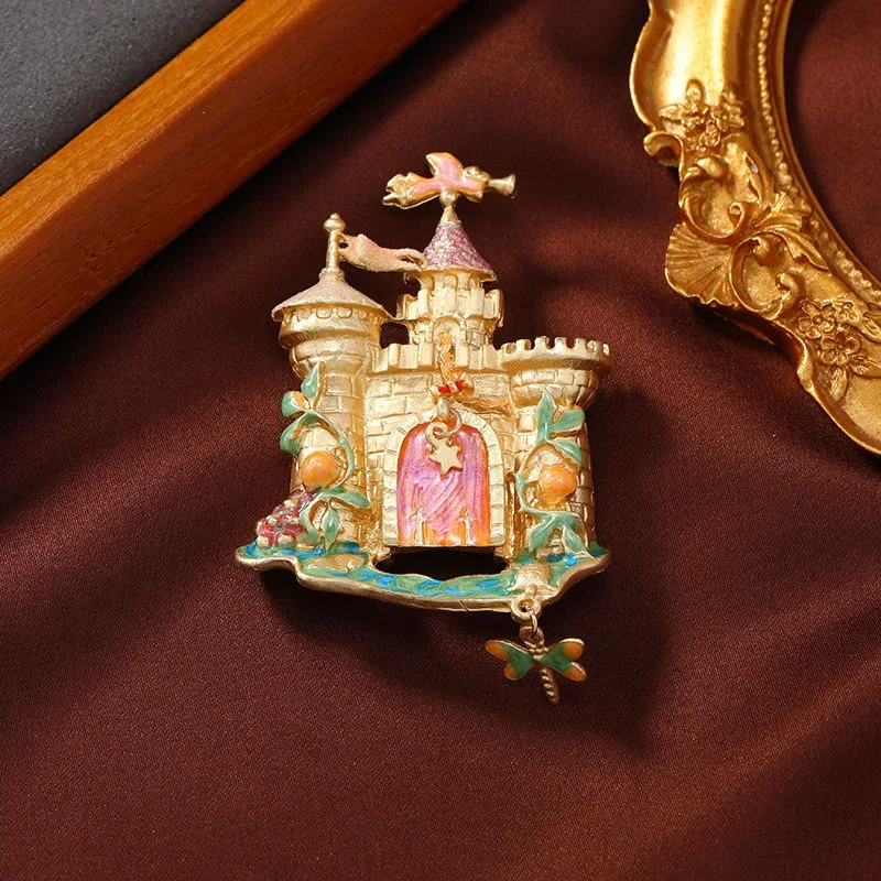 Dream Fashion Elf Fairy Tale Castle brooch Light Luxury Alloy Drip Oil Trendy Brooch Pin Female