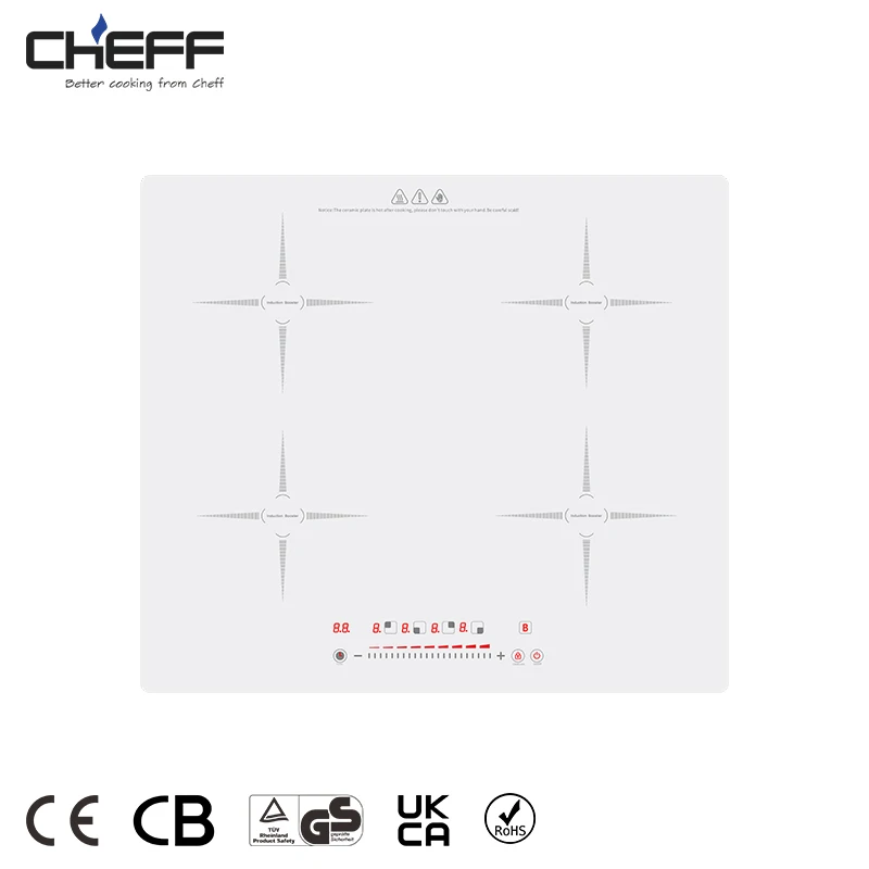China Kitchen Products White Microcrystal Glass Built In 4 Burner Slide Control Induction Hob 7200W