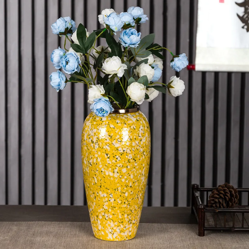 Modern Yellow Printed Ceramic Vase Set Living Room Floor Pot Porcelain Ornaments