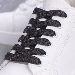 Yrunfeety Fancy Glitter Shoe Laces Flat Sparkle Replacement Two Tone Shoelaces Metallic Gold Silver Bootlace Flat Shiny Shoelace