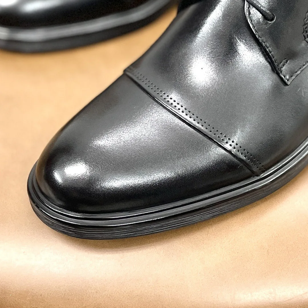 China factory men  genuine leather Shoes  lace up real leather durable  cowhide walking shoes Black Business men footwear