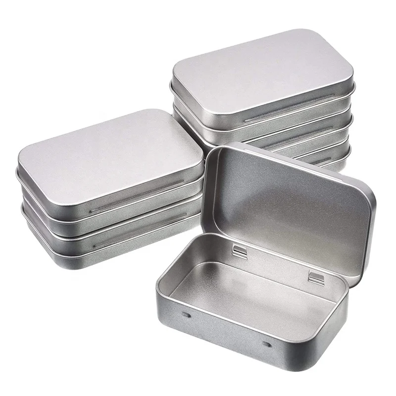 Custom square compact cr tin box for pre roll mints tin with hinge