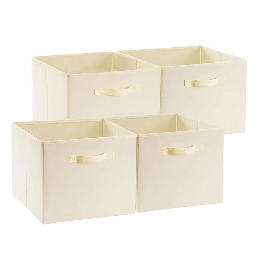 11 inch 4 Pack Storage Cubes Foldable Fabric Cube Storage Bins, Cards Cloth Cube Organizer Bins Storage Baskets with Handle