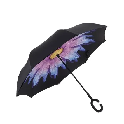 Новый двухслойный инвертированный Зонт с C-образной ручкой, защищенный от уф, водонепроницаемый, ветрозащитный, прямой зонт для автомобиля, от дождя, для использования на улице