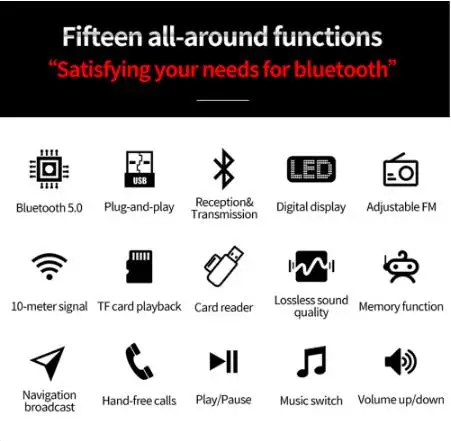 BT5.0 WK9 BT Audio Transmitter and Receiver Car FM Transmitter Adapter with LED Display and TF Card slot